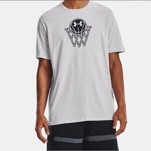 Under Armour Light Grey T-Shirt Basketball Logo Loose Fit Size 2XL